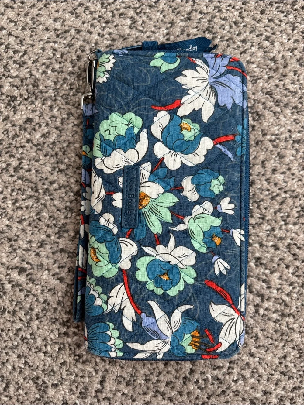 Vera Bradley Navy Teal Floral Zip Around Wristlet Wallet